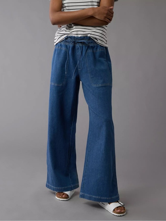 American Eagle Outfitters Pants - AE Dreamy Drape Pull On Elastic Waist Wide Leg Linen Blend Denim Pants Size XXL
